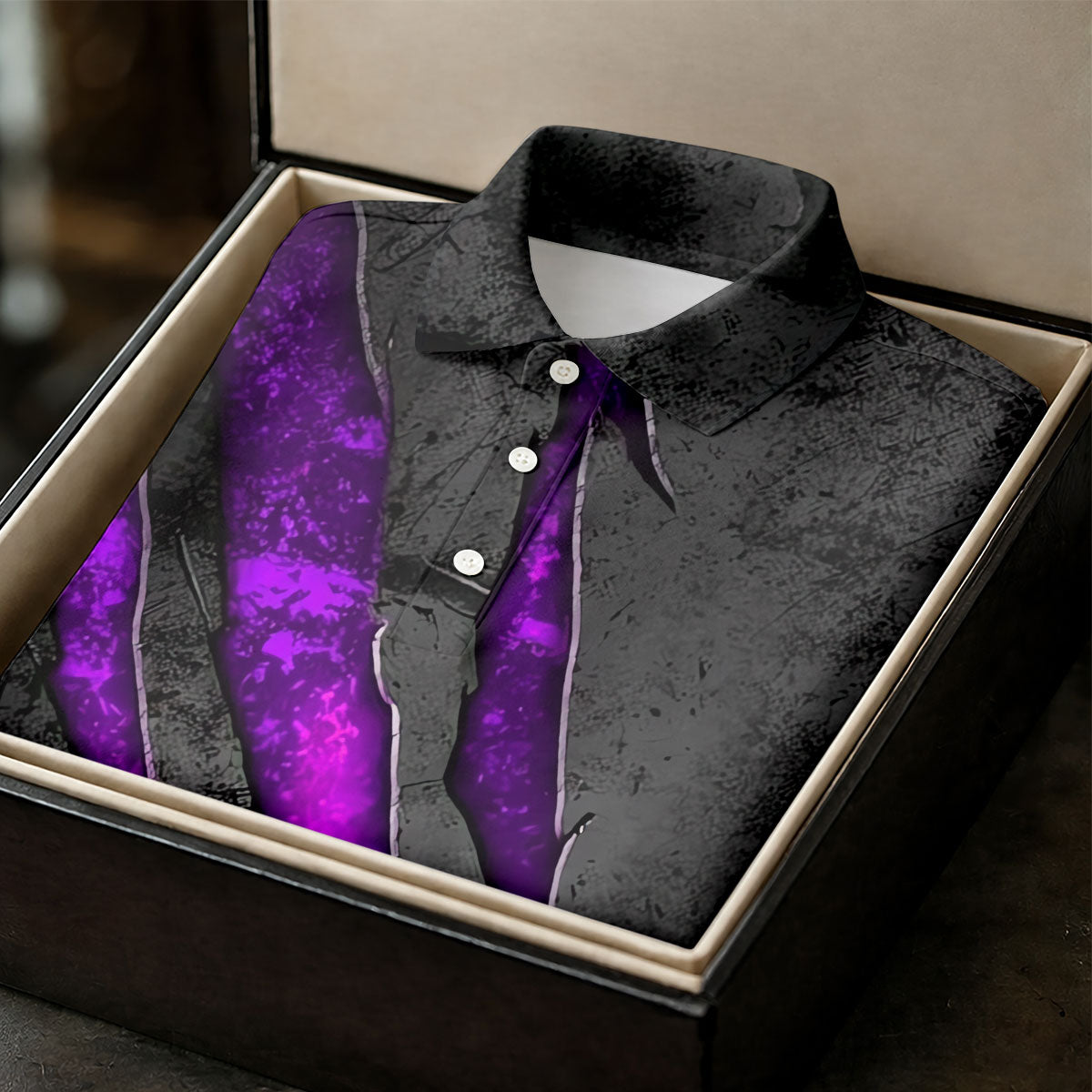 Purple Claw Marks Hawaiian Golf Shirt, Scratch Print Men's Golf Shirt, Polo Shirts For Men
