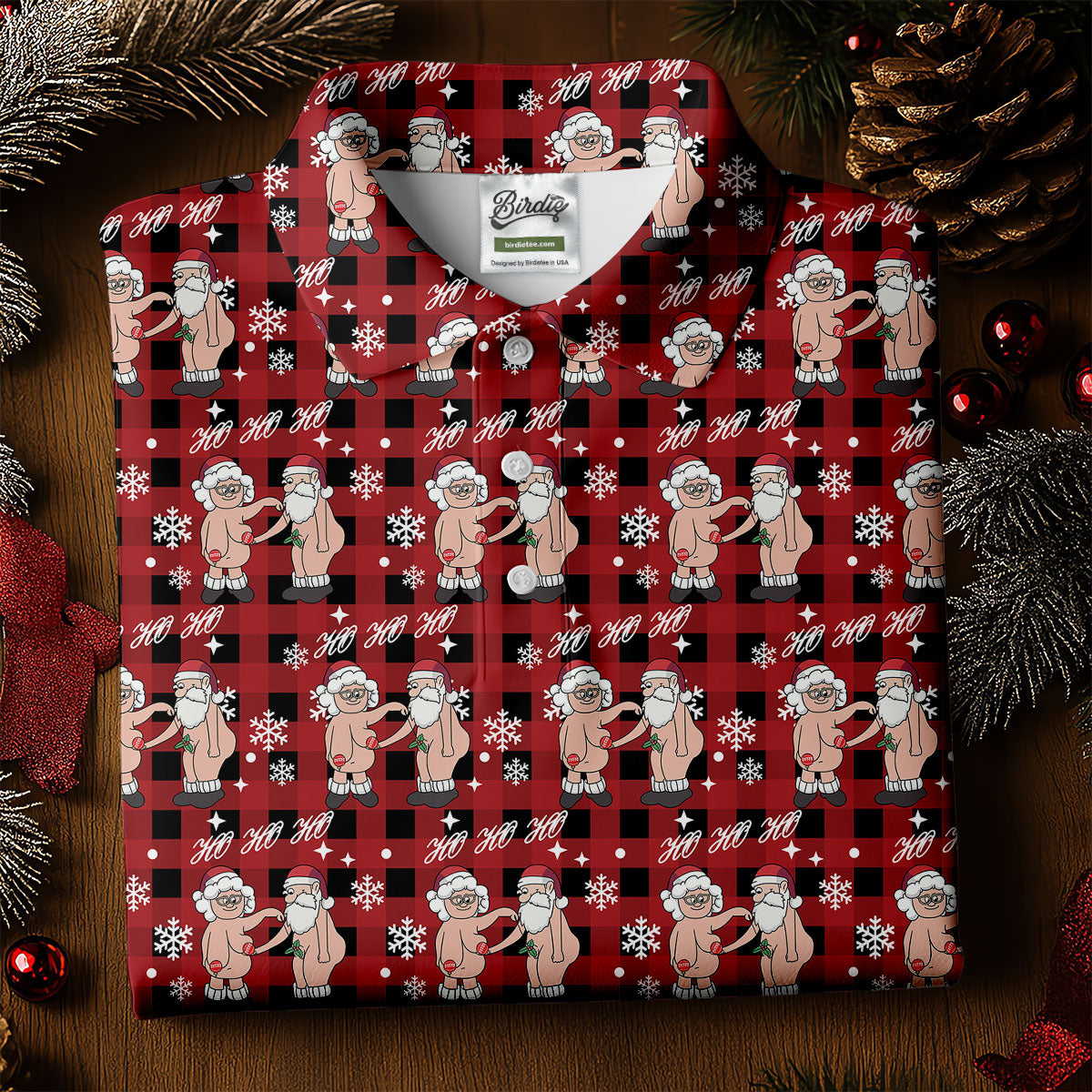 Ho Ho Ho Naughty Couple Funny Santa Christmas Golf Shirt, Fun Golf Shirts For Men, Polo Shirtor Men