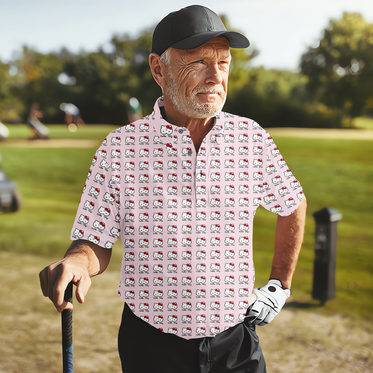 Kity Cat Funny Men's Golf Polo ShirtDad Golf Shirt, Christmas Golf Gift