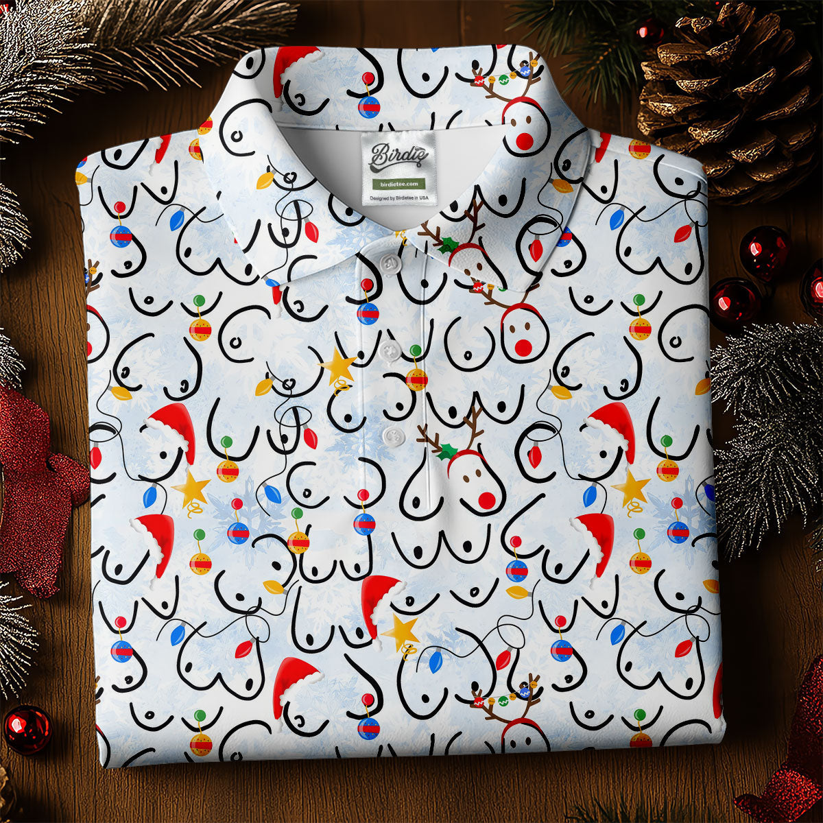 Naughty Christmas Fun Women's Golf Shirts, Christmas Golf Shirt, Ladies Golf Tops, Ladies Golf Gift Ideas