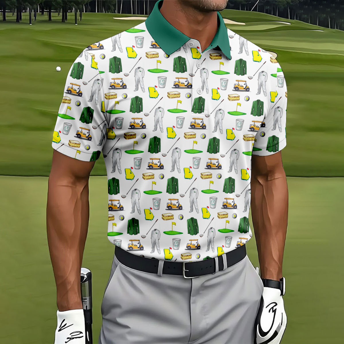 Golf Tournament Augusta Golf Seamless Pattern Performance Golf Shirt, Golf Tops For Men, Golf Shirts For Men