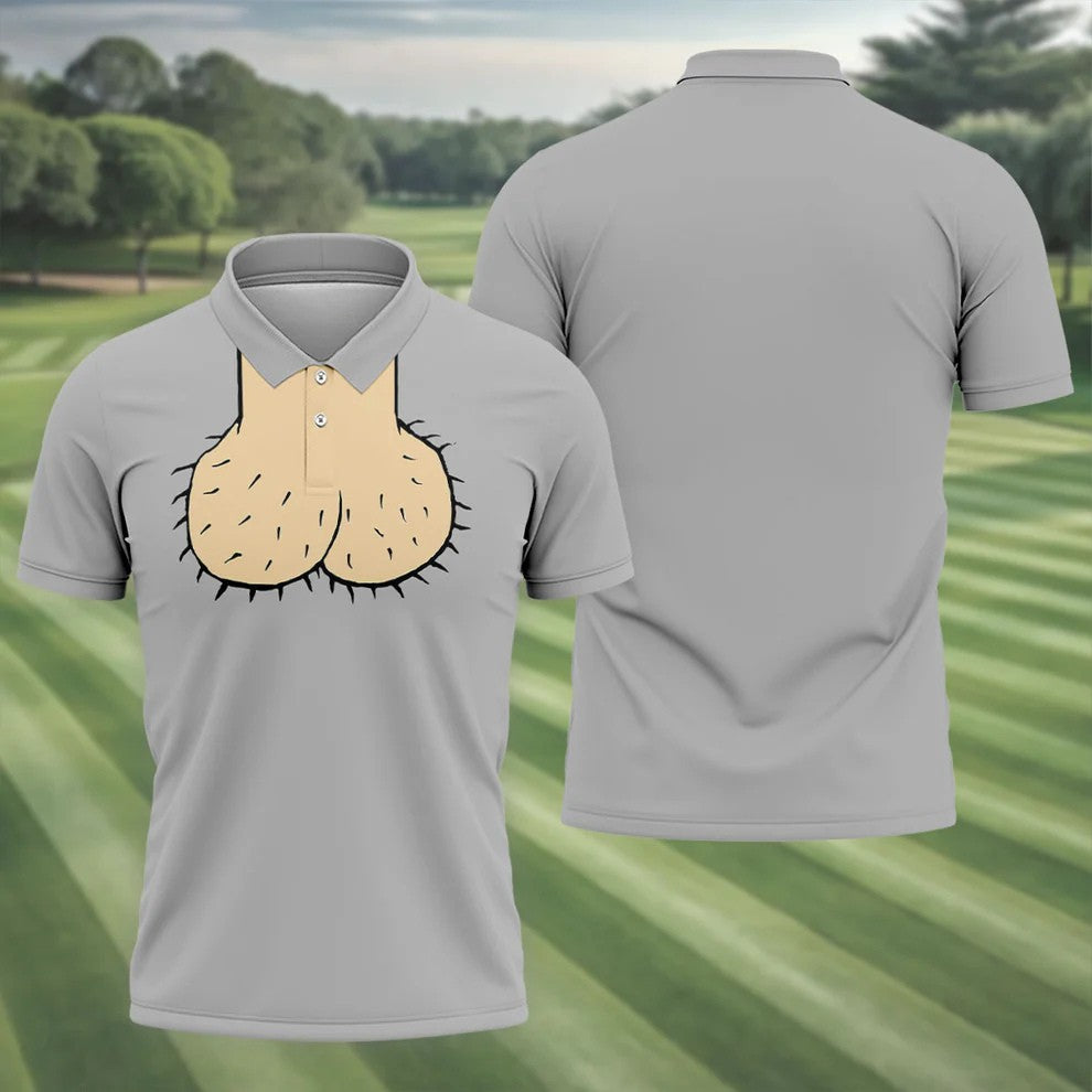 Gray Funny Dickhead Faux Chest Golf Shirt, Mens Golf Polo, Printed Golf Shirts