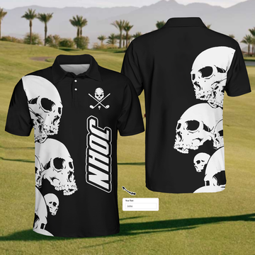 Custom Black Skull Mens Golf Polo ShirtMens Golf Gift, Golf Gifts For Golfers