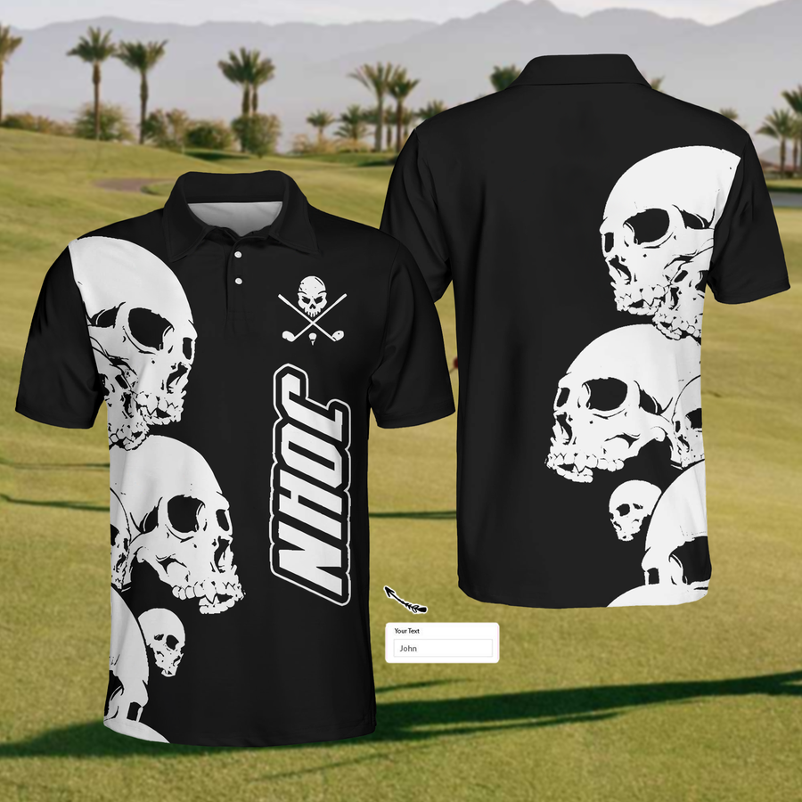 Custom Black Skull Mens Golf Polo ShirtMens Golf Gift, Golf Gifts For Golfers