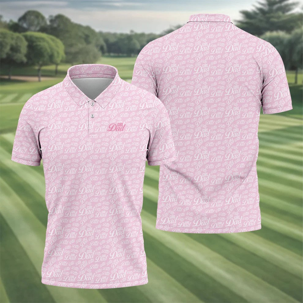 Pink Girl Dad All Over Print Golf Polo Shirt, Golf Polo Shirts For Men, Mens Golf Apparel