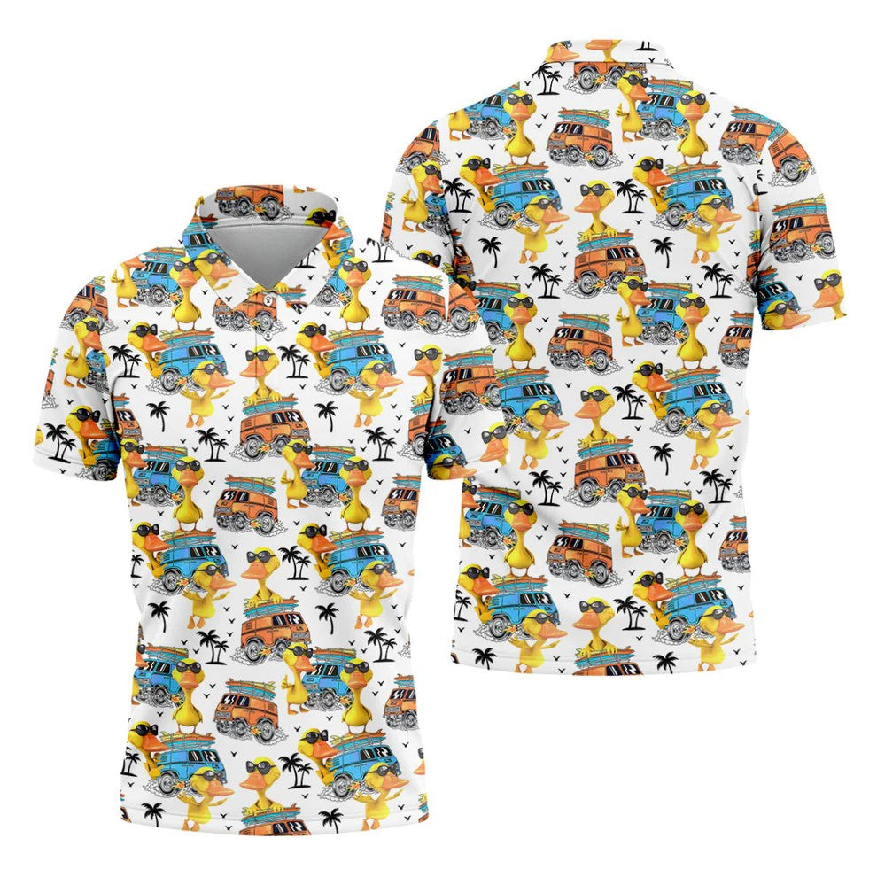 Cool Duck Surf Van Beach Golf Shirt, Mens Golf Shirts, Hawaiian Golf Shirt, Golf Apparel For Men