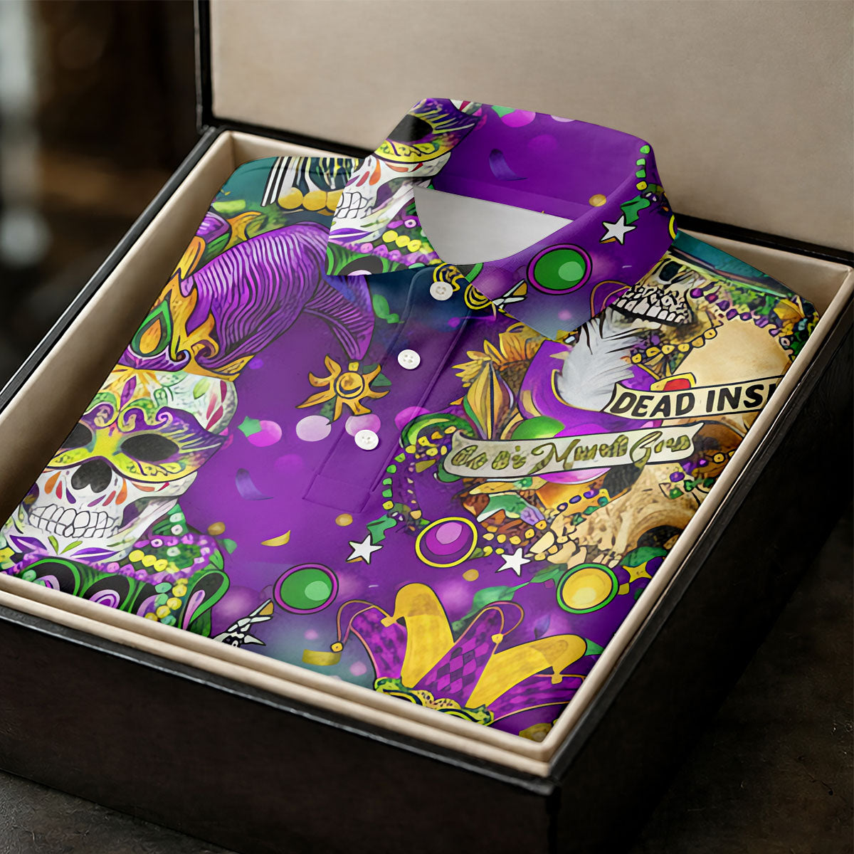 Dead Inside Mardi Gras Festival Skull Purple Green Gold Polo ShirtFor Men, Golf Shirts For Men