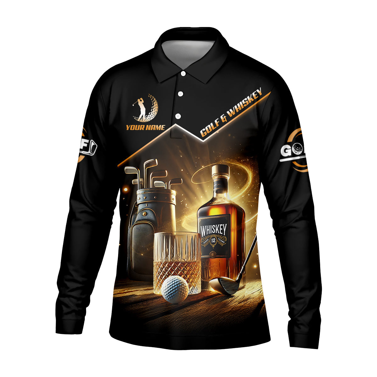 Golf And Whiskey Custom Men's Golf Polo ShirtWhiskey Golf Shirt, Gift For Golfers