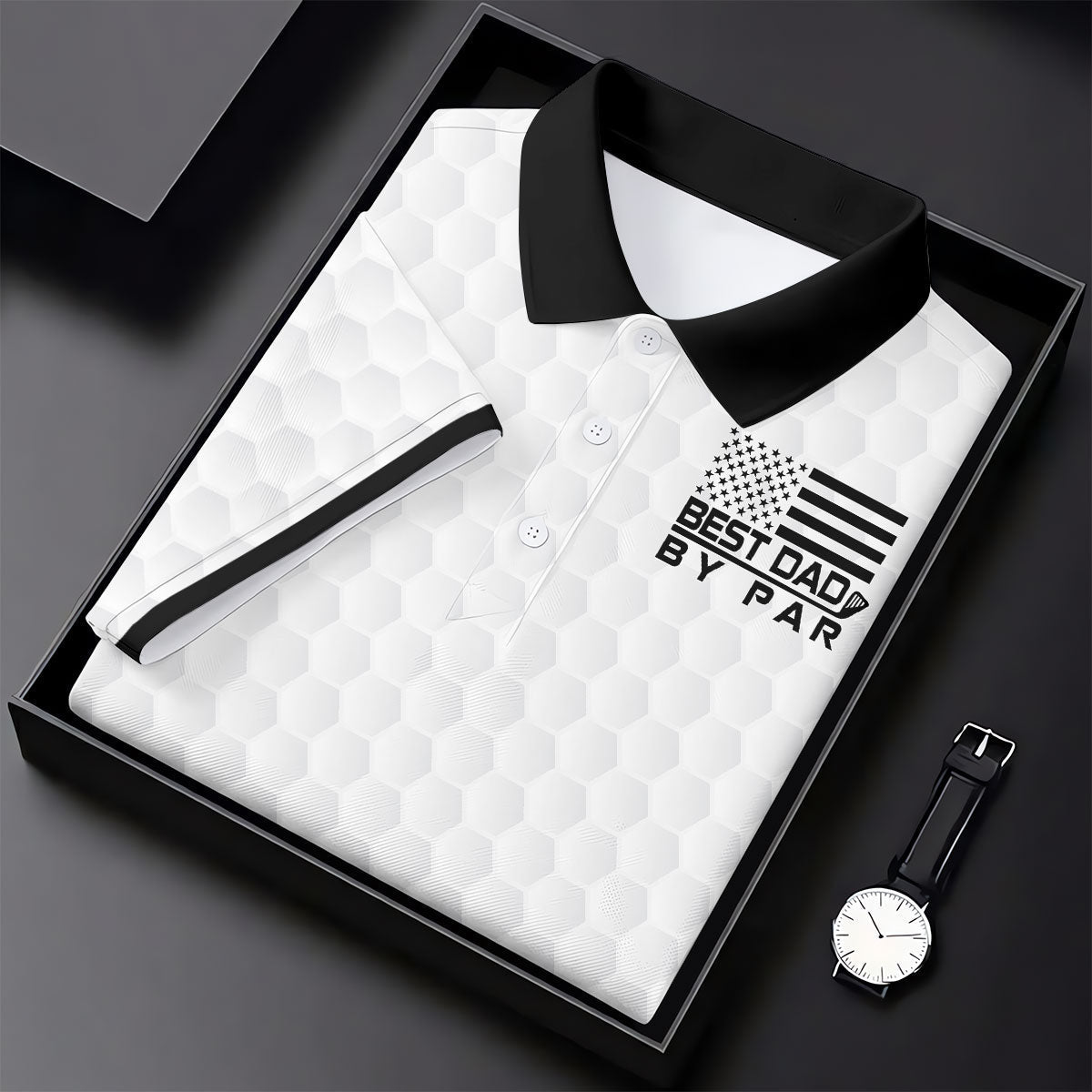 Best Dad By Par Golf Ball Pattern US Flag Print Father's Day Golf Shirt, Golf Gift For Dad