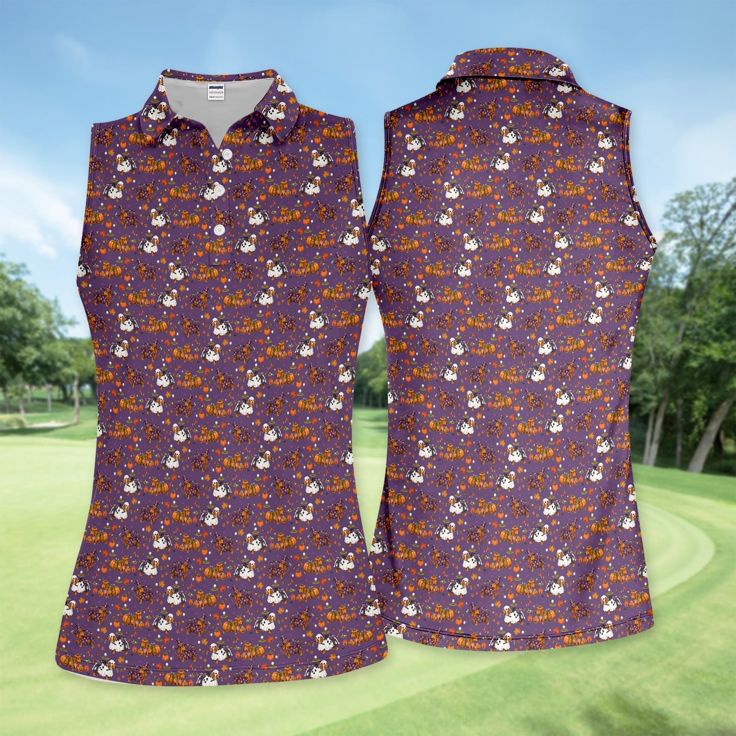 Halloween Dachshund Golf Polo Shirt for Women – Funny Spooky Wiener Dog Golfer Polo