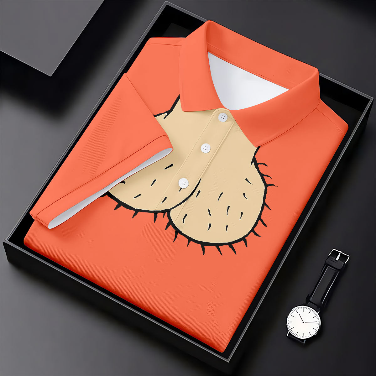 Orange Funny Dickhead Faux Chest Golf Shirt, Golf Shirts For Men, Mens Golf Apparel