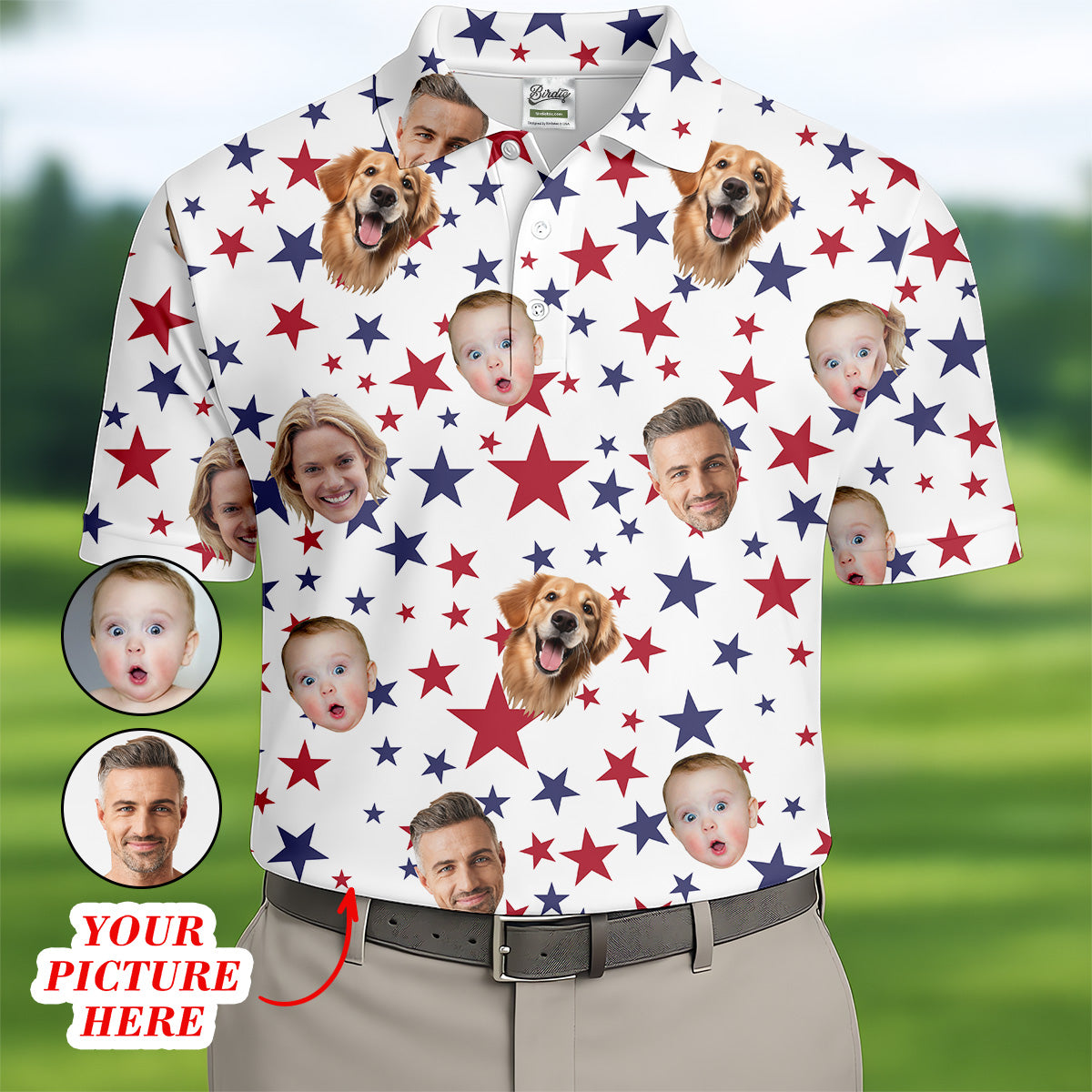 Custom Independence Days Shirts With Faces, 4th Of July Golf Polo, Men's Golf Polo ShirtIndependence Day Shirts