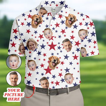 Custom Independence Days Shirts With Faces, 4th Of July Golf Polo, Men's Golf Polo ShirtIndependence Day Shirts
