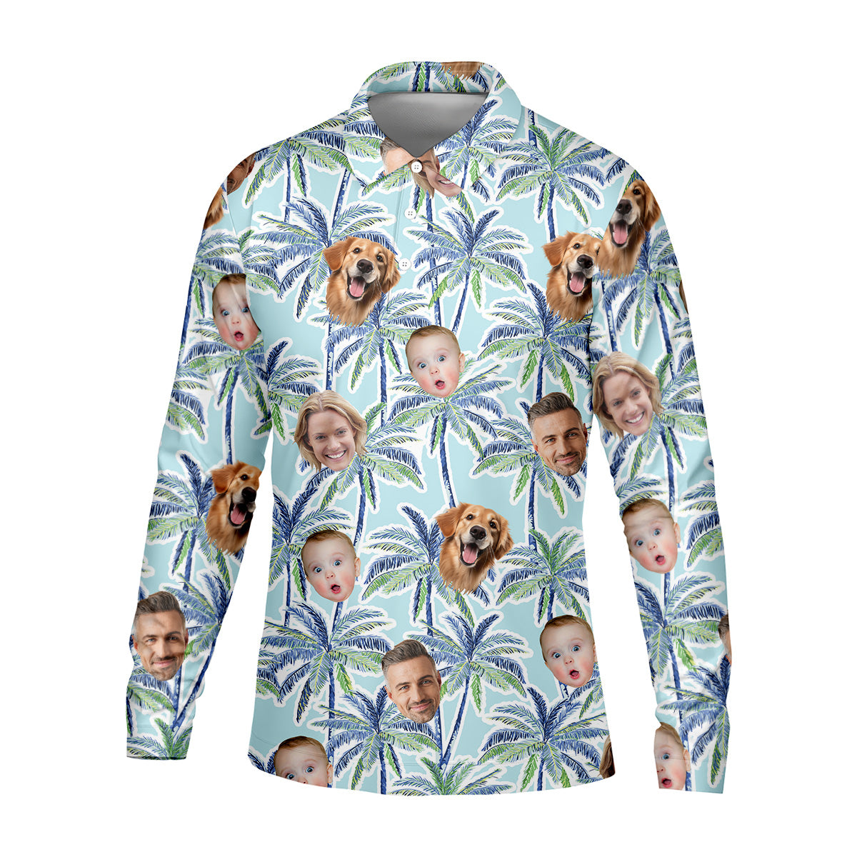 Vintage Aloha Shirts, Men Palm Tree Shirt, Men Golf Polo, Custom Hawaiian Shirt With Face, Tropical Beach