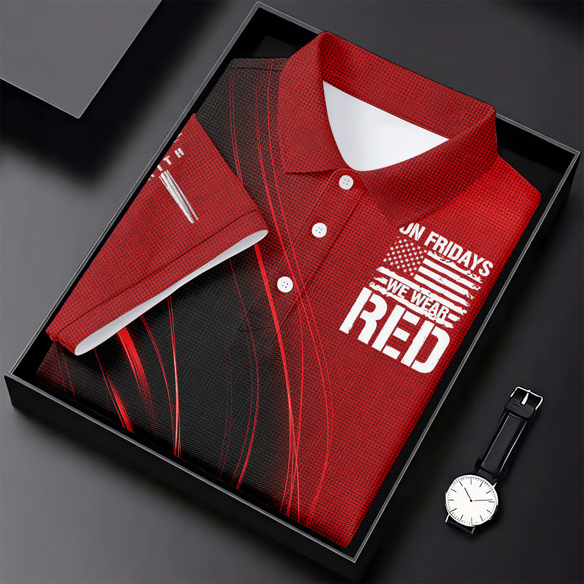 On Friday We Wear Red Faith Cross Red Black Gradient Patriotic Golf Shirt, 250 Years Polo Shirt Men