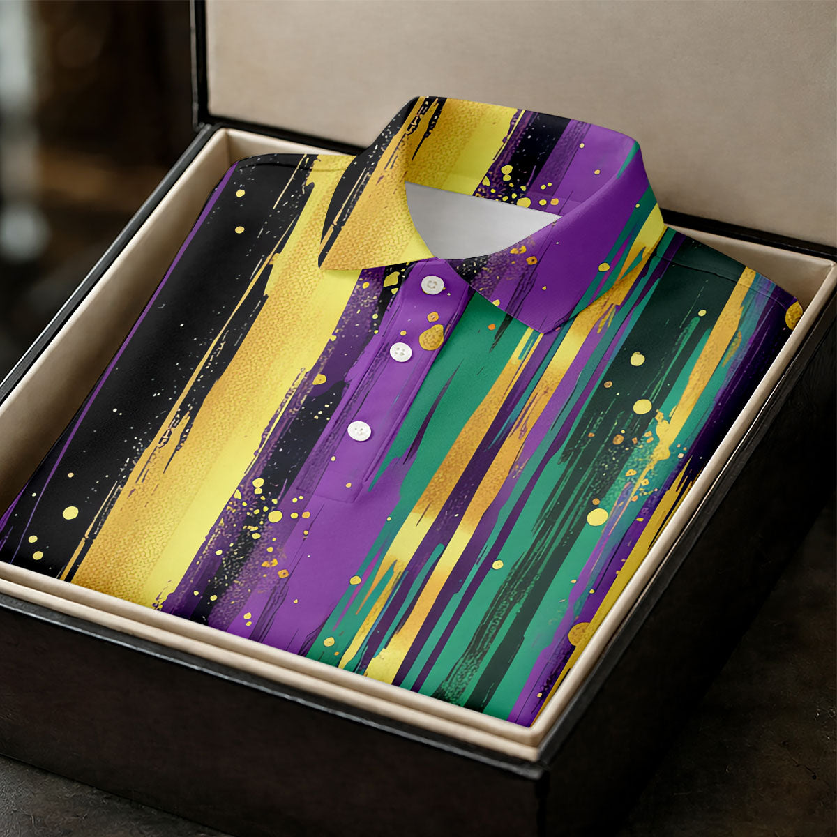 Green Purple Gold Splatter Effect Mardi Gras Golf Shirt, Polo ShirtFor Men, Golf Shirts For Men