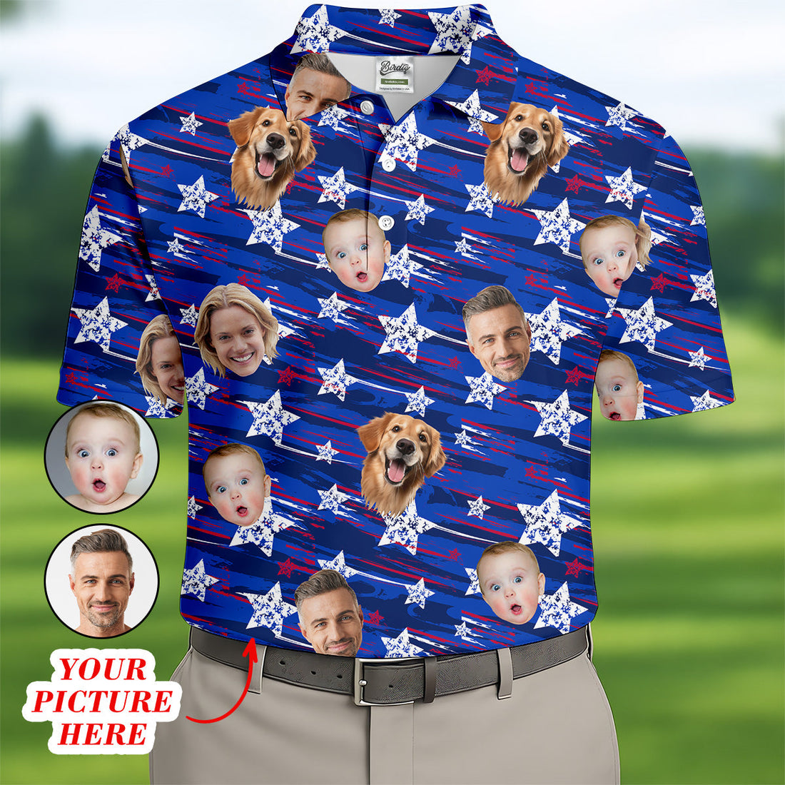 Independence Day Custom Shirts With Faces, Patriotic Golf Shirt, Men's Golf Polo ShirtUSA Golf Shirt