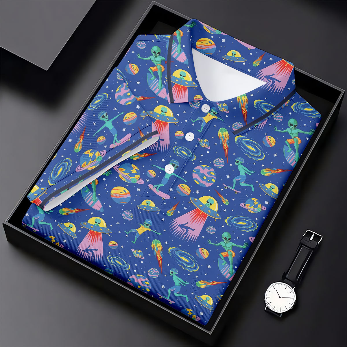 Surfing Alien Space Galaxy Hawaiian Golf Shirt, Golf Shirts For Women, Performance Golf Shirt
