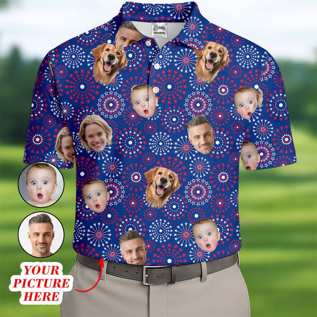 4th Of July Personalized Face Shirts, Men's Golf Polo ShirtPatriotic Golf Polo ShirtGifts For The Golfing Dad