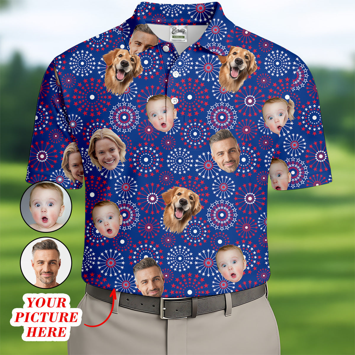 4th Of July Personalized Face Shirts, Men's Golf Polo ShirtPatriotic Golf Polo ShirtGifts For The Golfing Dad
