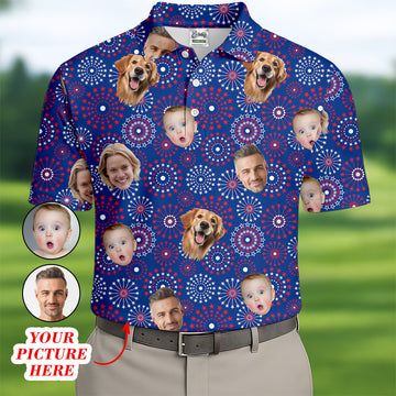 4th Of July Personalized Face Shirts, Men's Golf Polo ShirtPatriotic Golf Polo ShirtGifts For The Golfing Dad
