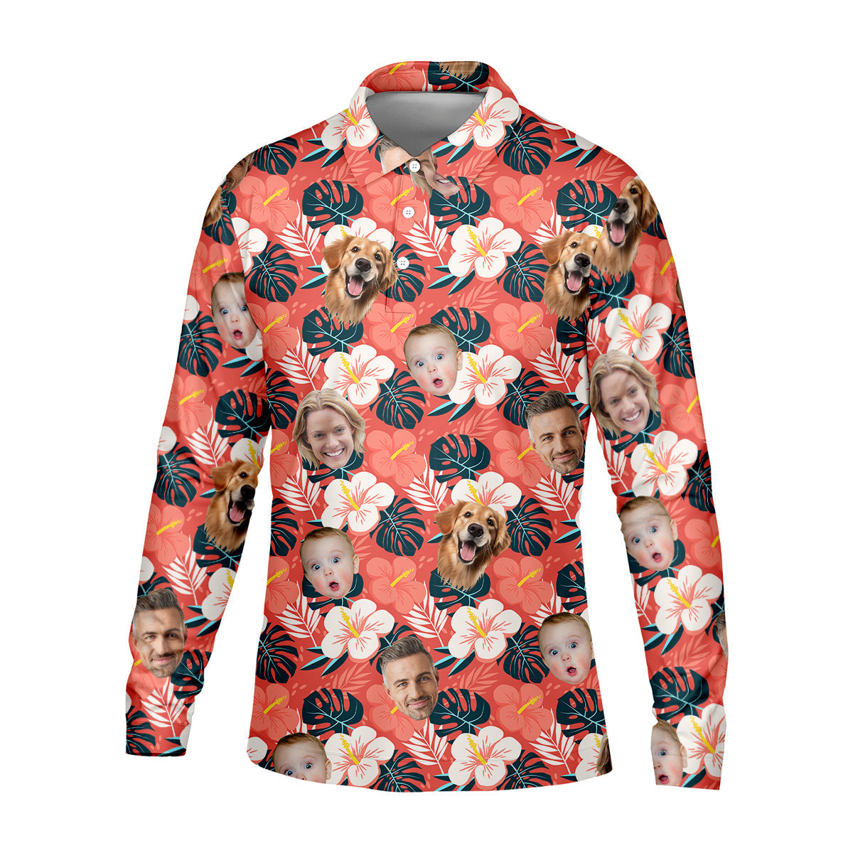 Mens Hawaiian Golf Shirts, Custom Hawaiian Shirt With Face, Men's Long Seeve Golf Shirts, Best Golf Gifts Men