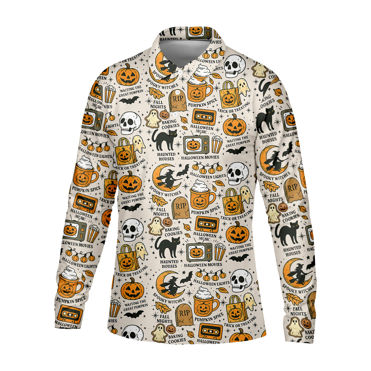 Spooky Witches, Spooky Cat, Cute Halloween T-Shirts, Mens Golf Polo Shirt Golfing Apparel