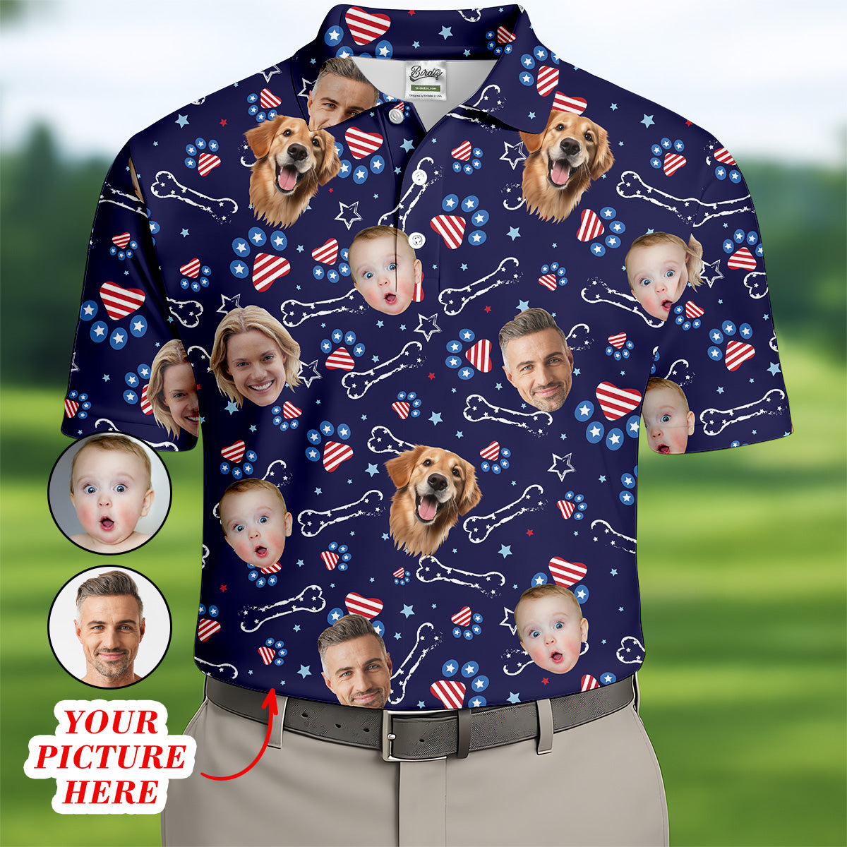 USA Custom Shirts With Faces, Men's Golf Polo ShirtMen's 4th Of July Shirts, USA Golf Shirt