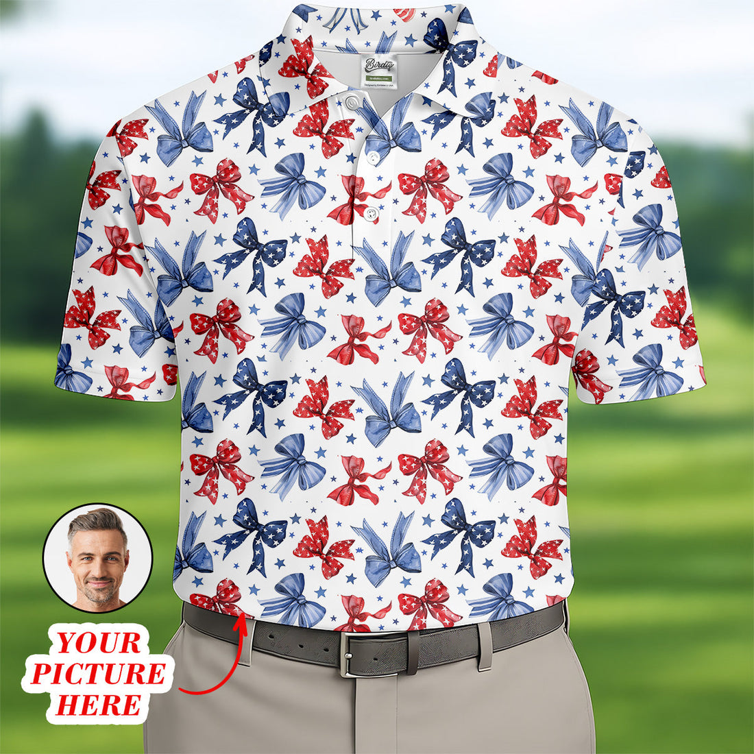 Red White & Blue Bows Shirt, Men's 4th Of July Shirts, Funny Mens Golf Polo ShirtGift For Golfing Dad