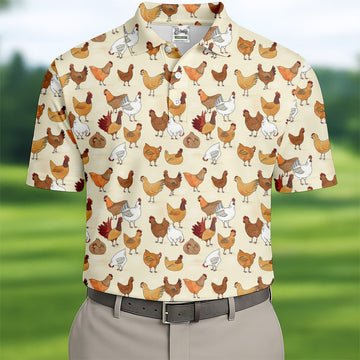 Chicken Family Custom Men's Funny Graphic Golf Polo ShirtChicken Lover Gifts, Dad Golf Gift