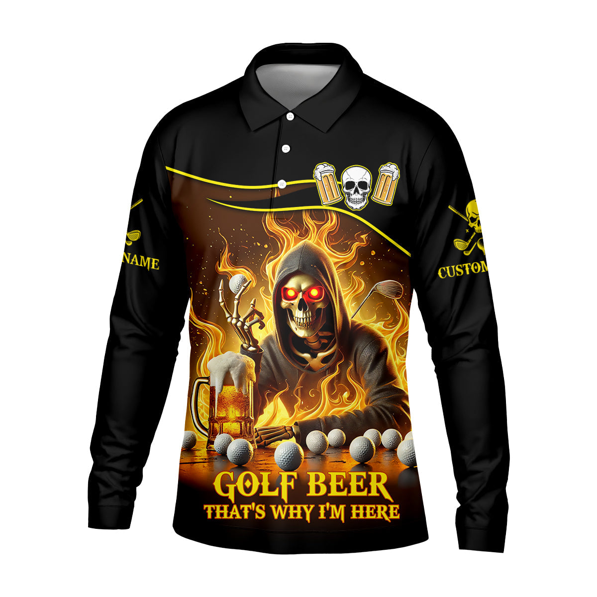Golf Beer Custom Men's Golf Polo ShirtFunny Skull Golf Shirt, Dad Golf Gift