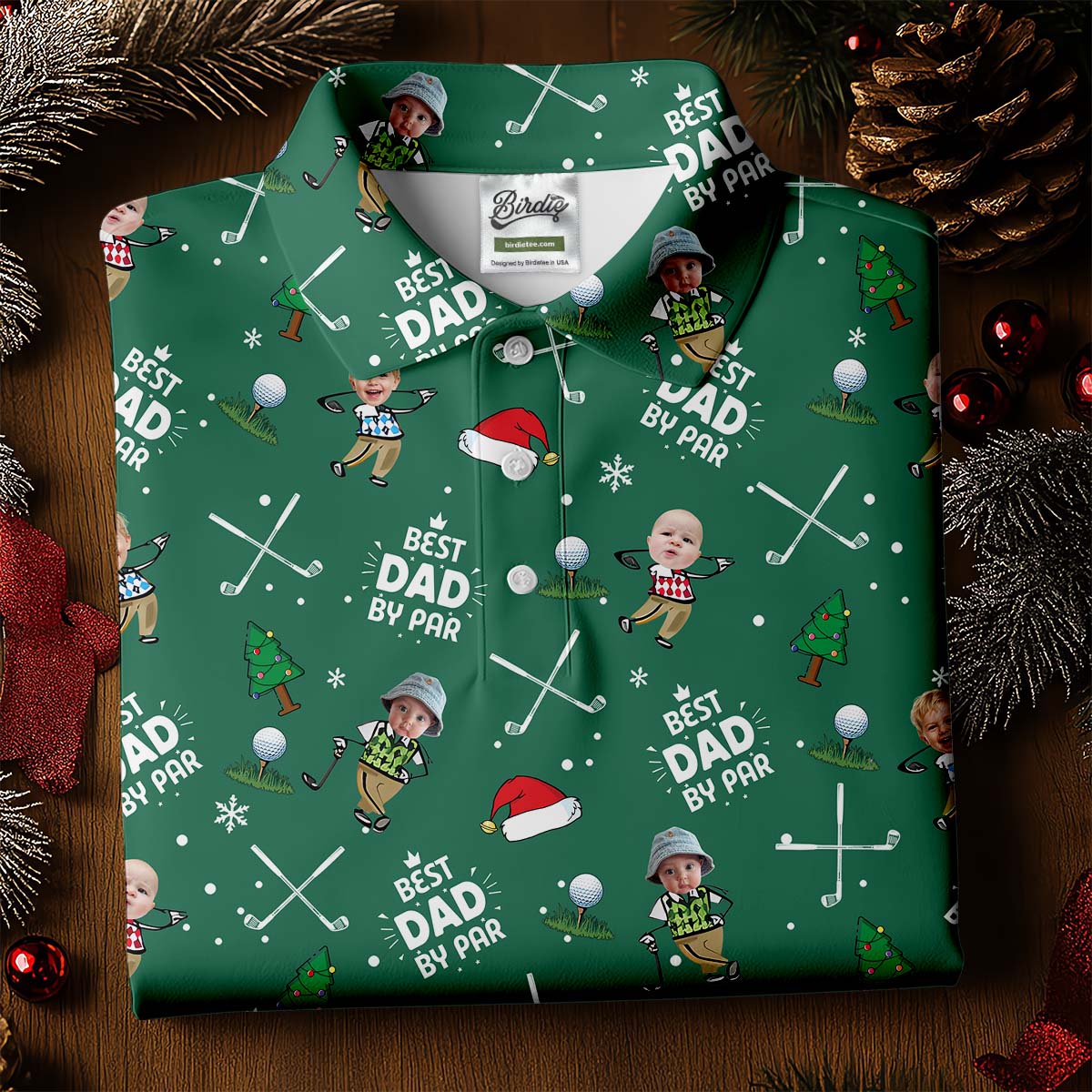 Custom Face Best Dad By Par Green Golf Shirt, Christmas Golf Shirt, Ladies Golf Polos, Women's Polo Shirt