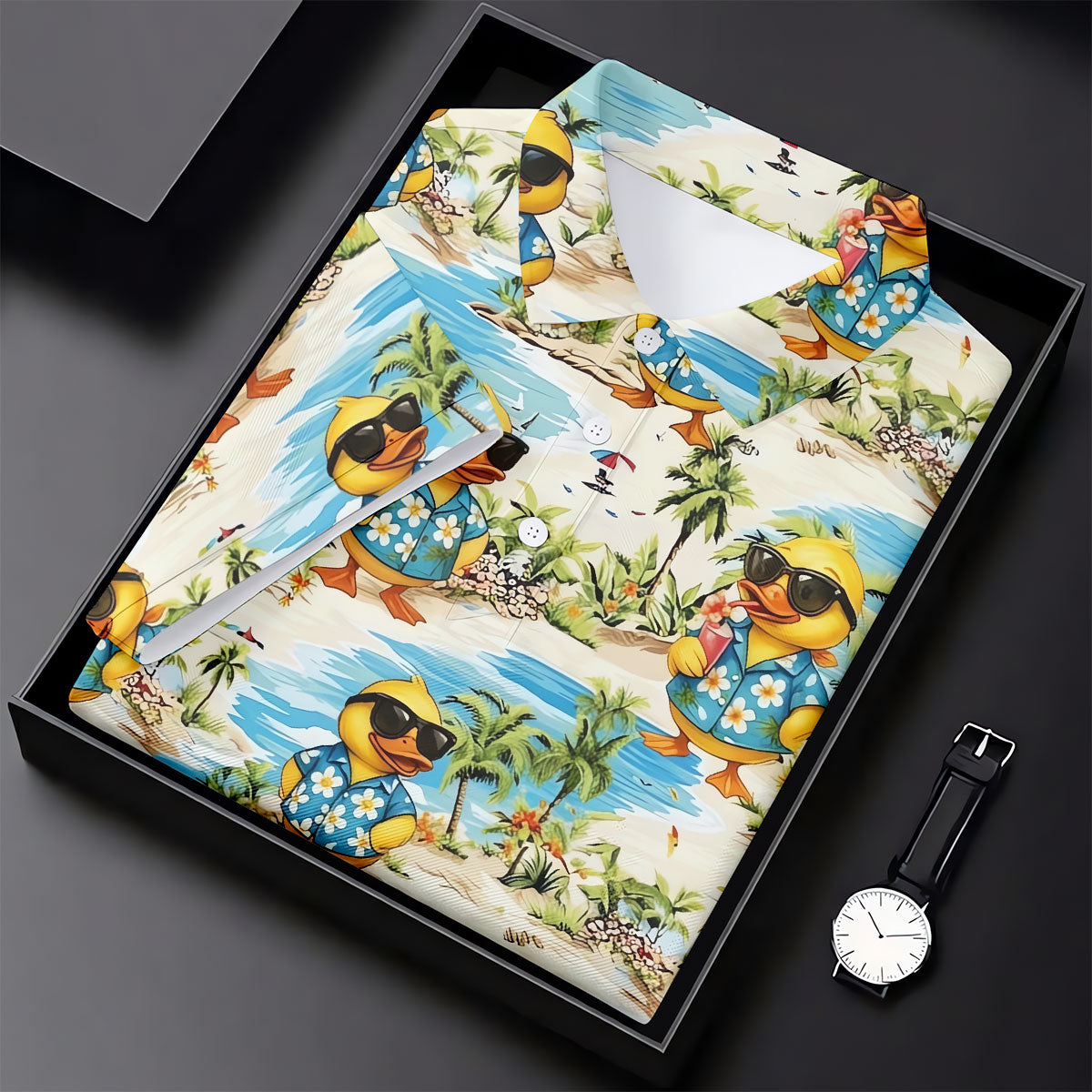Cute Funny Duck Hawaiian Golf Shirt, Beach Theme Men's Golf Shirt, Polo Shirts For Men
