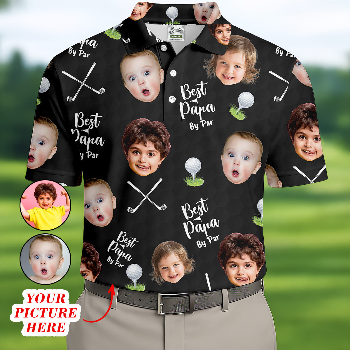 Best Papa By Par Black Custom Photo Golf Shirt, Funny Golf Shirt, Christmas Golf Gift