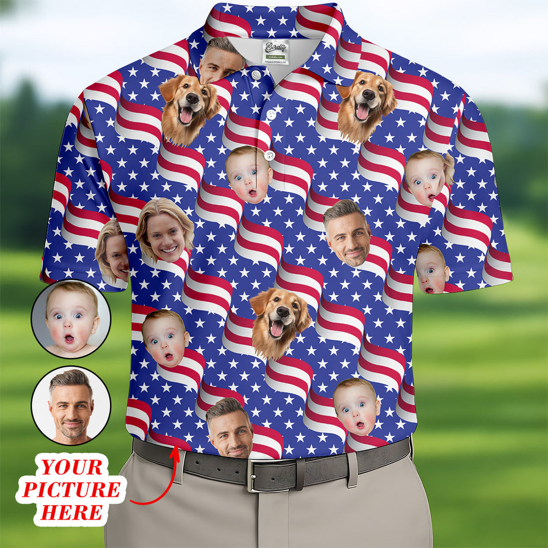 Funny 4th Of July Personalized Face Shirts, Men's Golf Polo ShirtPatriotic Golf Polo ShirtDad Golf Gift