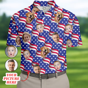 Funny 4th Of July Personalized Face Shirts, Men's Golf Polo ShirtPatriotic Golf Polo ShirtDad Golf Gift