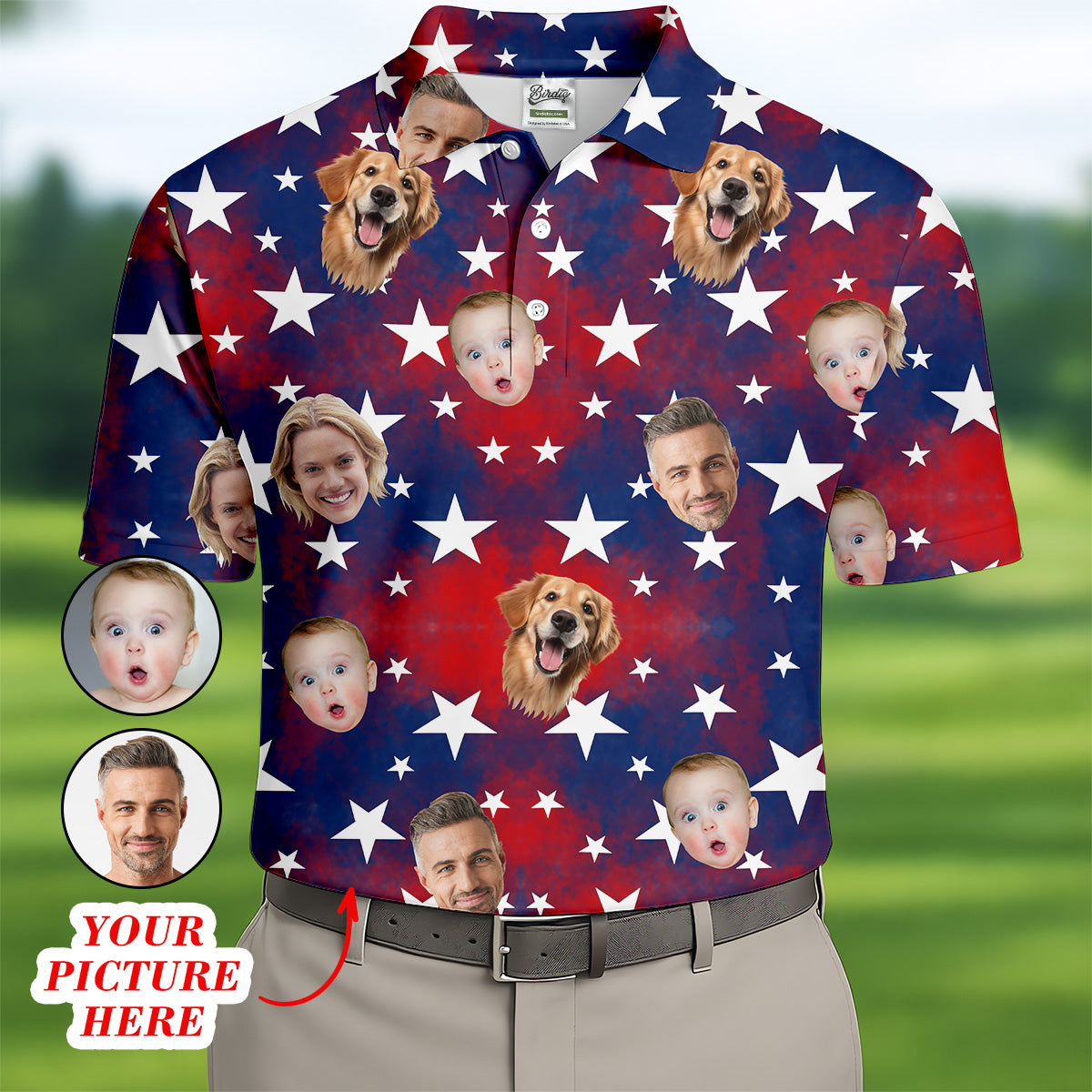 American Flag Personalized Face Shirts, Men's Golf Polo ShirtPatriotic Golf Polo Shirt4th Of July Shirt, Dad Golf Gift