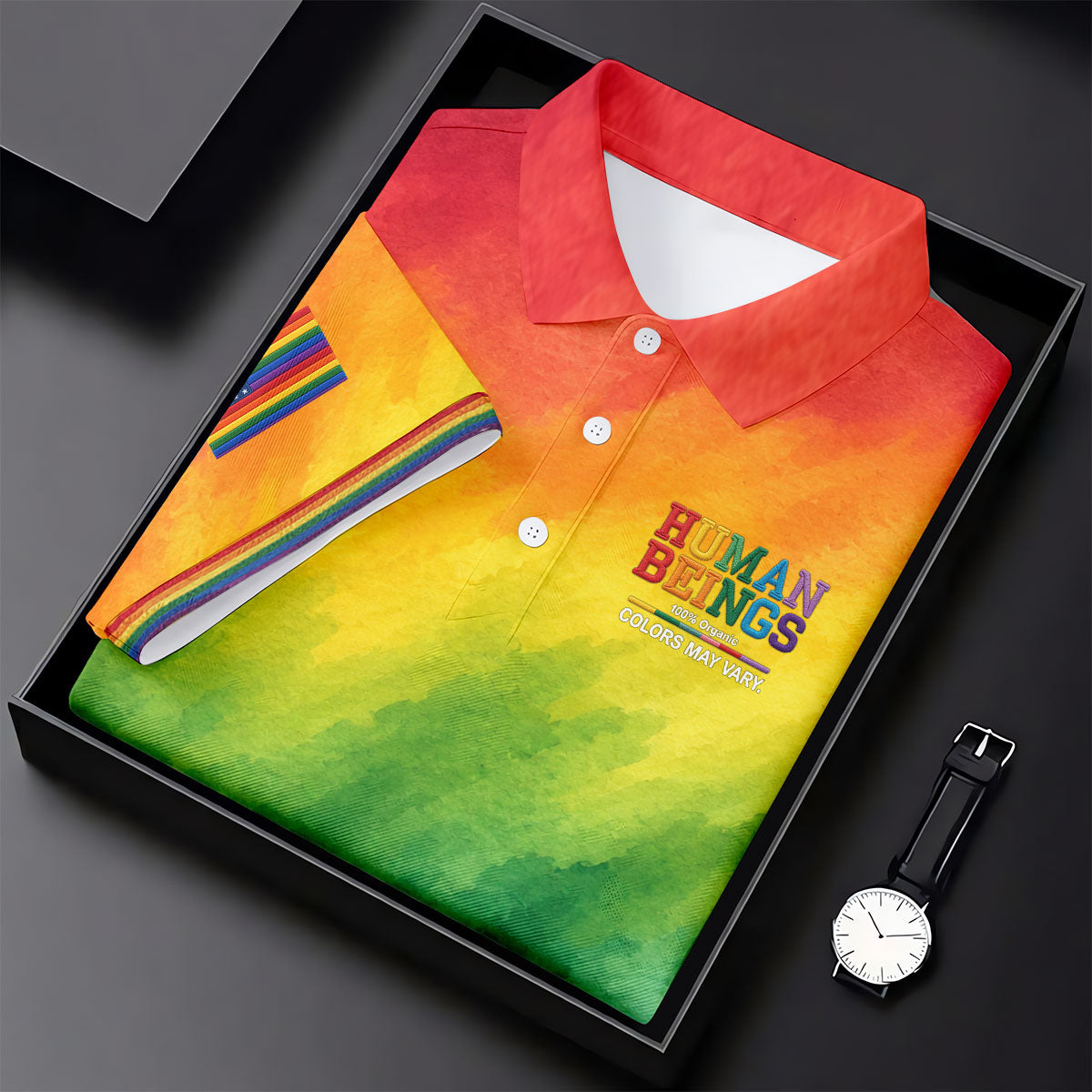 Human Beings LGBT Rainbow Golf Tops For Men, LGBT Pride Month Gradient Watercolor Polo Shirt Men