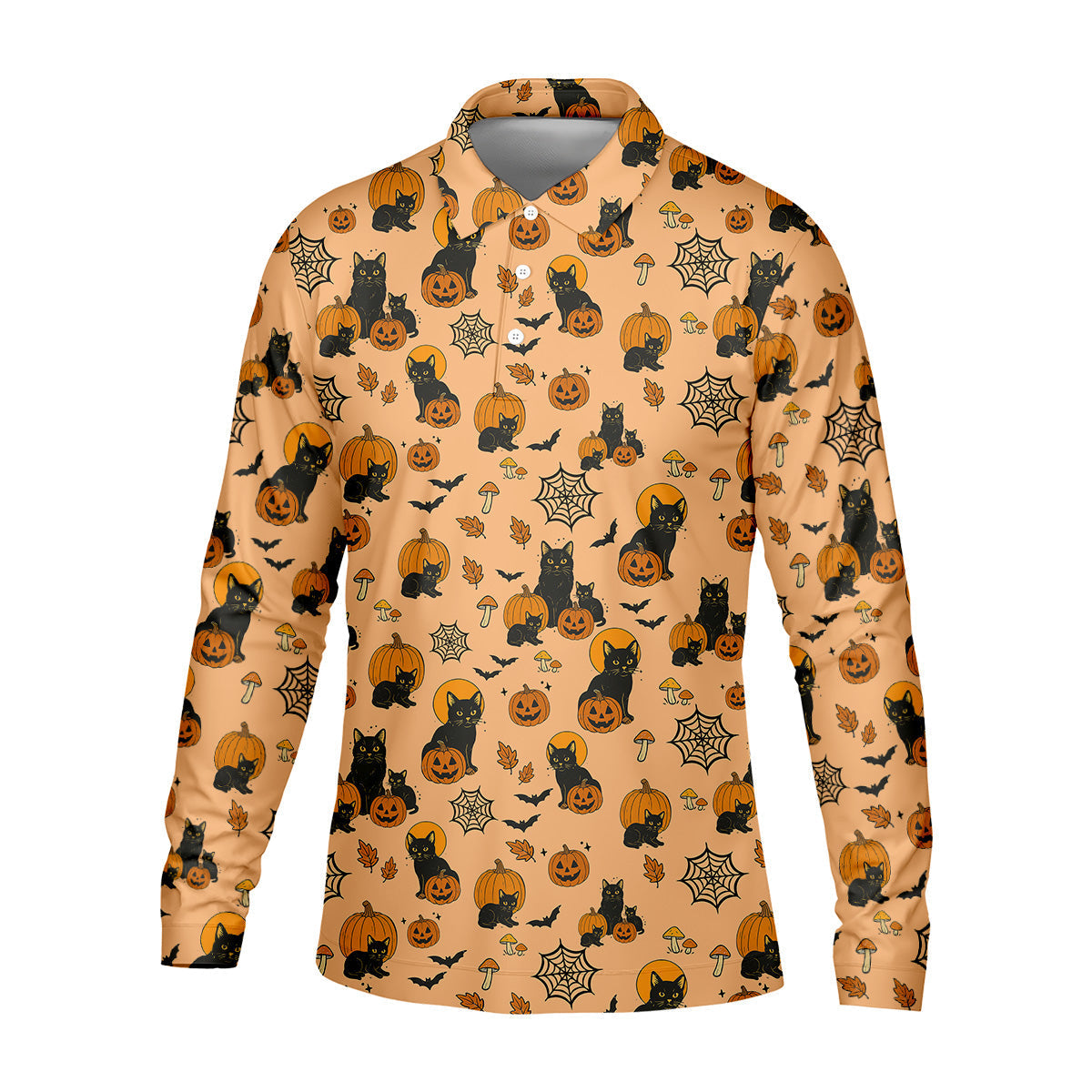 Black Cat Pumpkin Halloween Golf Shirt, Orange Golf Shirt, Mens Golf Polo Shirt Golfing Apparel