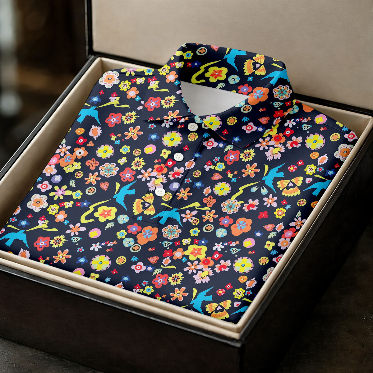 Colorful Floral Bird Garden Golf Shirt, Mens Golf Polo, Printed Golf Shirts