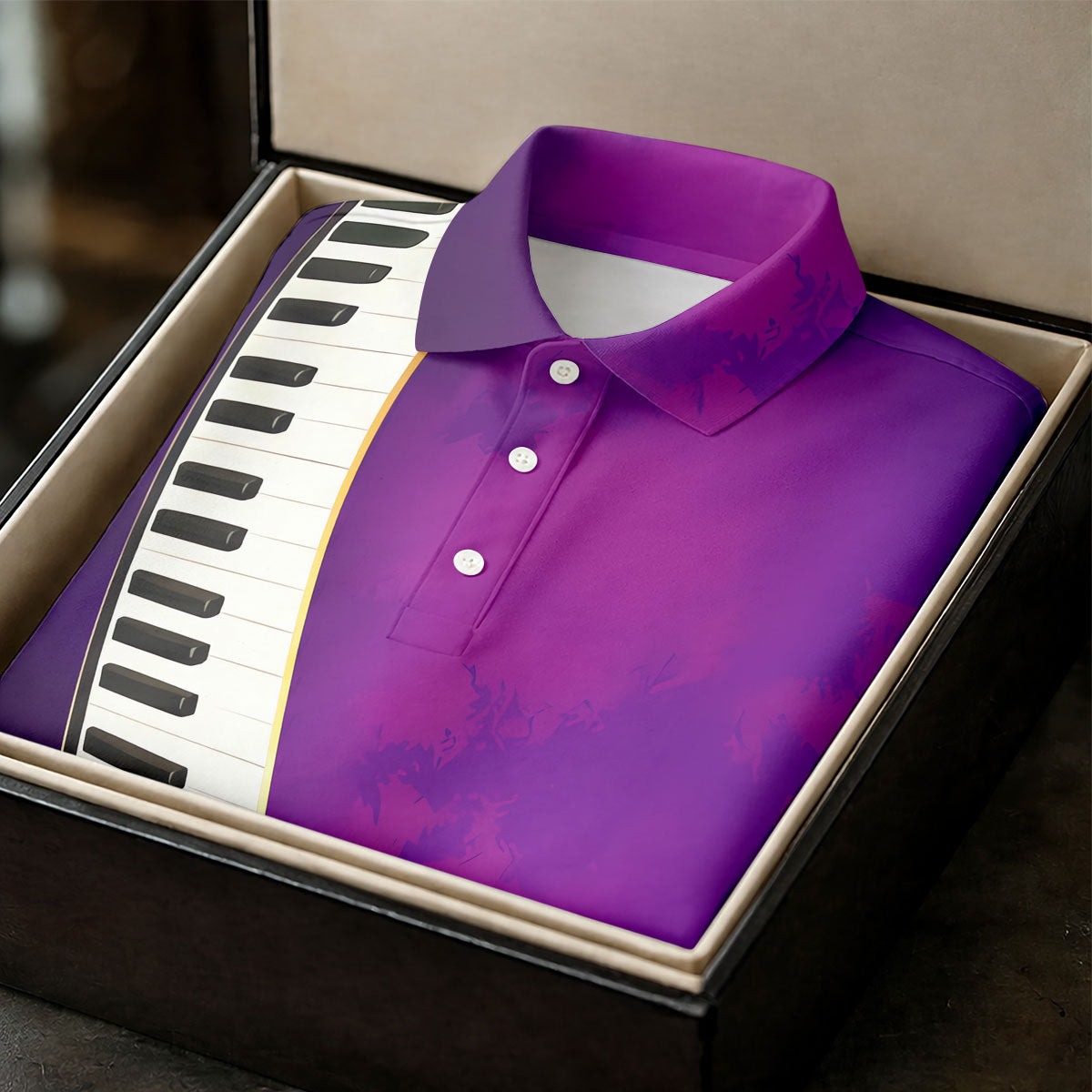 Mardi Gras Feather Beads Piano Keyboard Print Purple Golf Shirt, Polo ShirtFor Men, Golf Shirts For Men