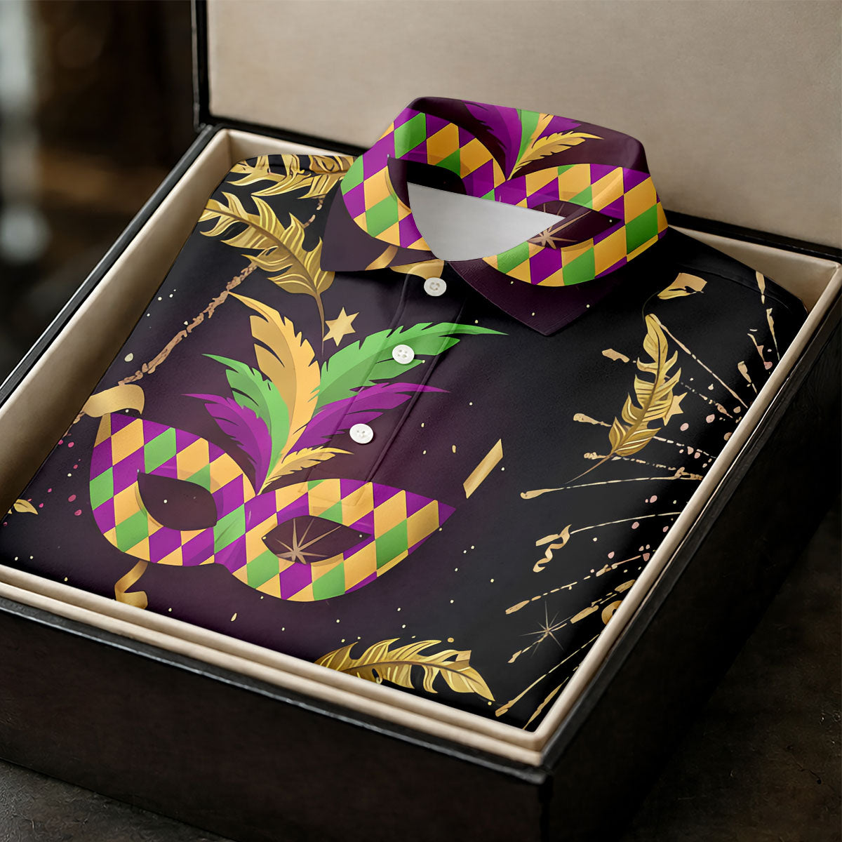 Gold Ribbons Mardi Gras Masquerade Mask Golf Tops For Men, Polo ShirtFor Men, Golf Shirts For Men