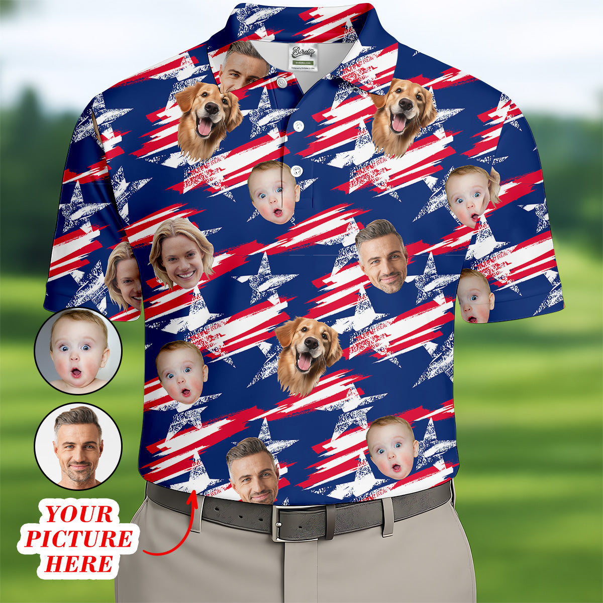 Independence Day Custom Shirts With Face, Men's Golf Polo Shirtmerica Flag Golf Shirt, USA Golf Shirt