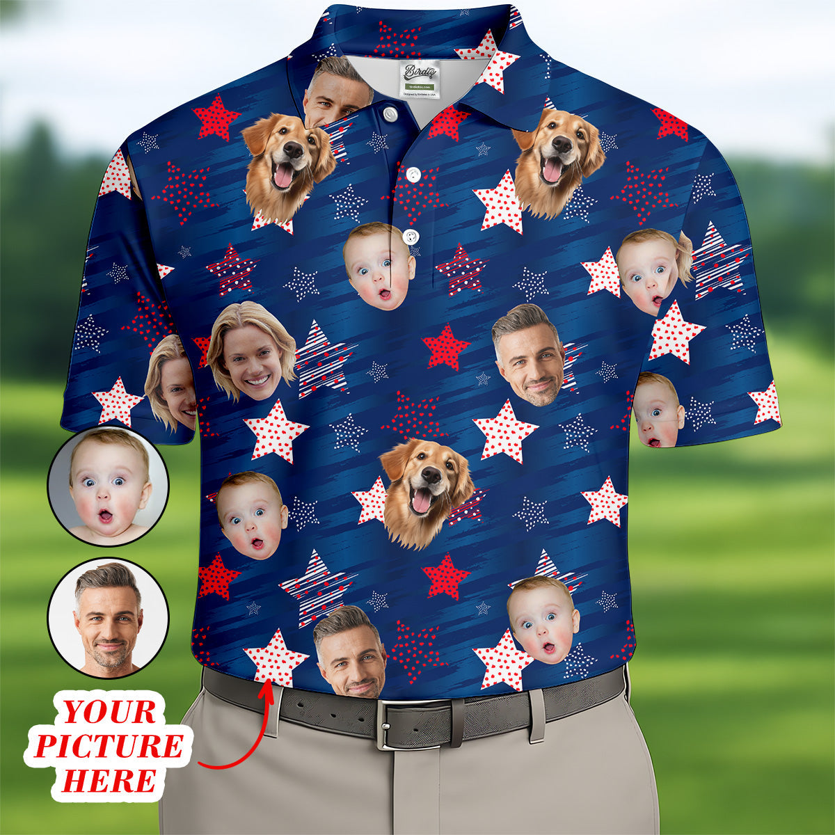 American Flag Custom Shirts With Face, Men's Golf Polo ShirtPatriotic Golf Shirt, USA Golf Shirt
