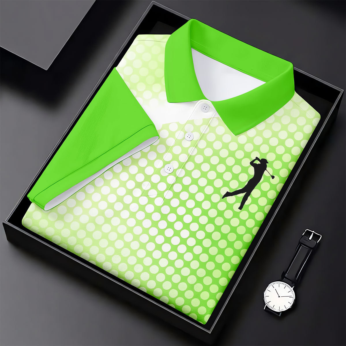Green White Gradient Polka Dot Golf Shirt, Polo Shirts For Men, Golf Shirts For Men