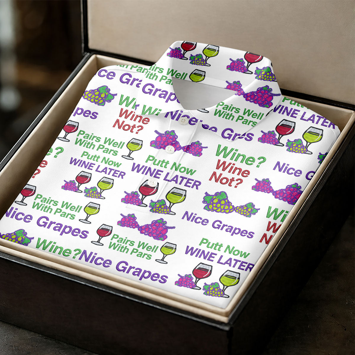Wine Lover Golf Shirt, Grape Humor Print, Golf Shirts For Men