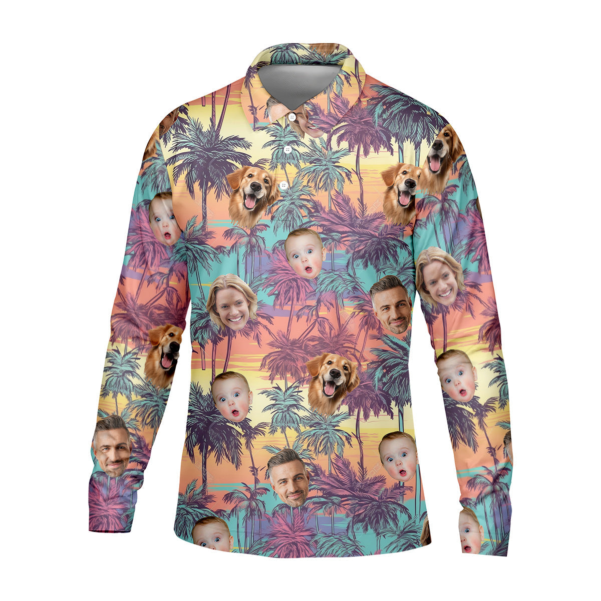 Men Palm Tree Shirt, Seamless Pattern, Hawaiian Shirts With Faces, Mens Golf Polo Shirt Mens Hawaiian Shirt
