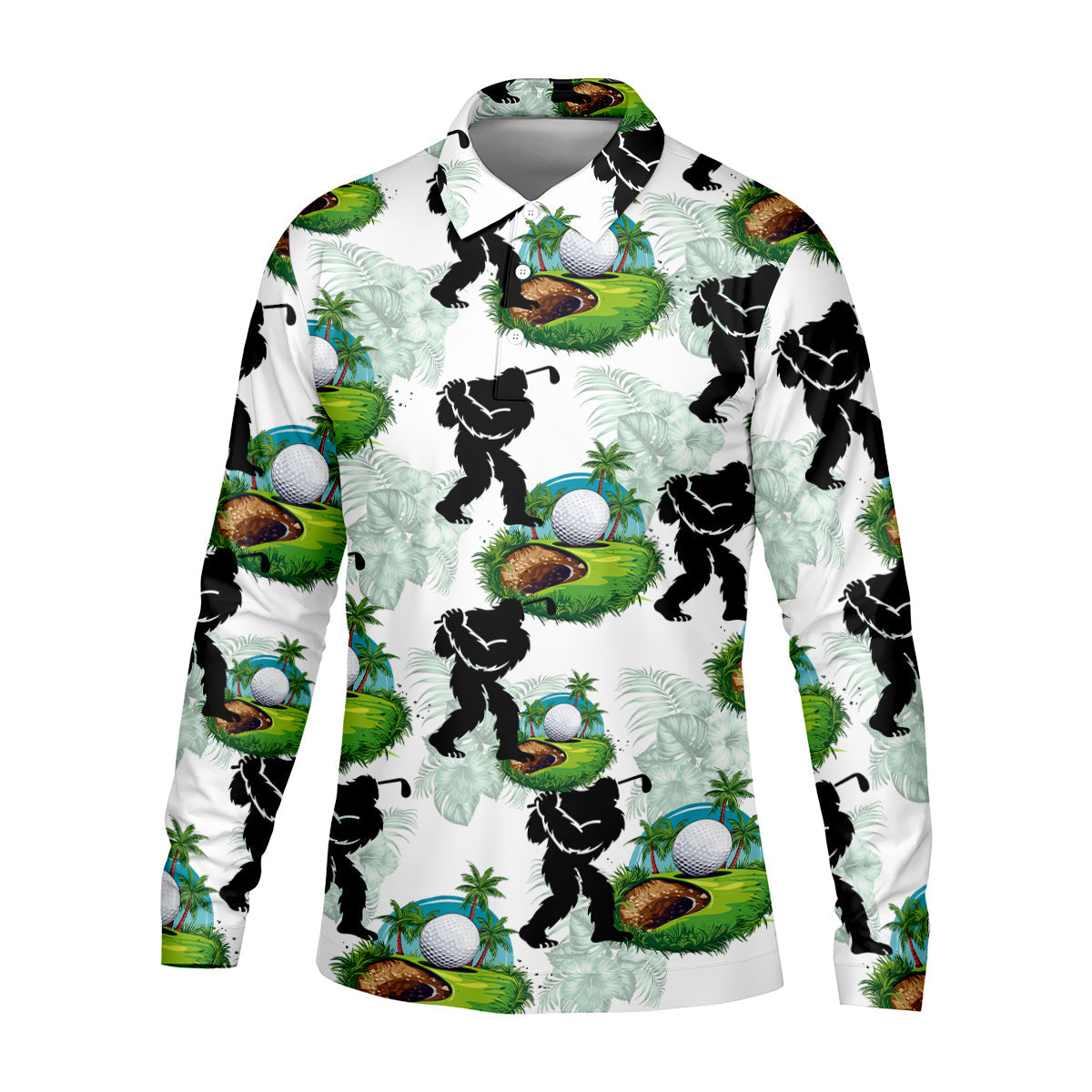 Tropical Golf Cart Bigfoot Golf Shirt, Funny Bigfoot Mens Golf Polo Shirt Cool Golf Gifts, Golfing Apparel