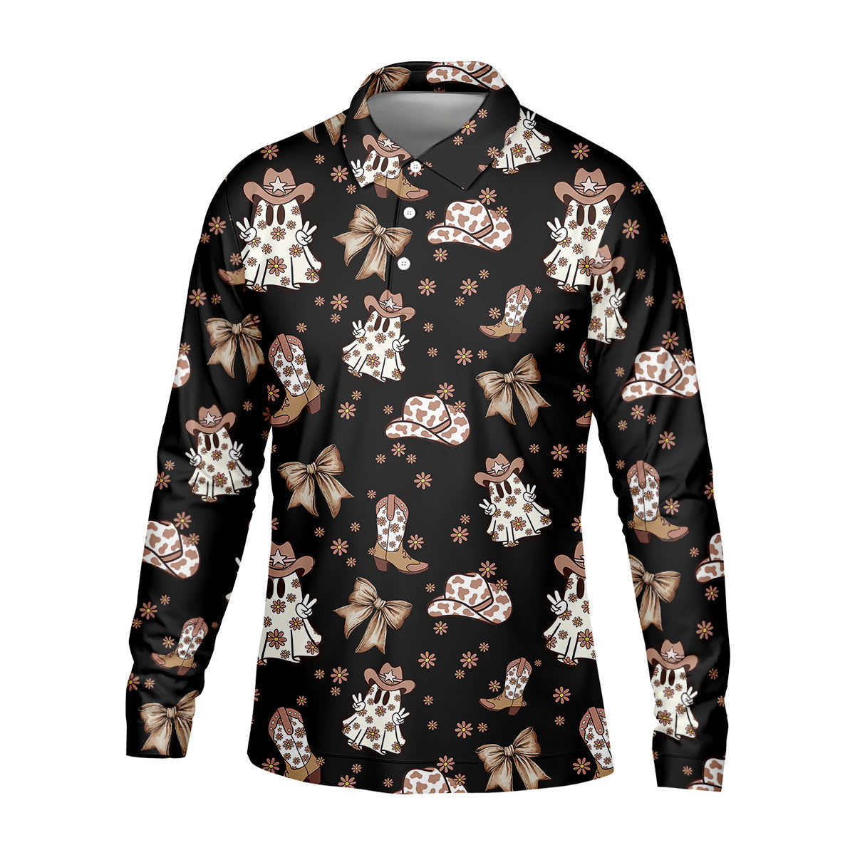 Coquette Halloween Cowboy Ghost Black Fun Golf Shirts For Men, Polo ShirtFor Men, Golfing Apparel