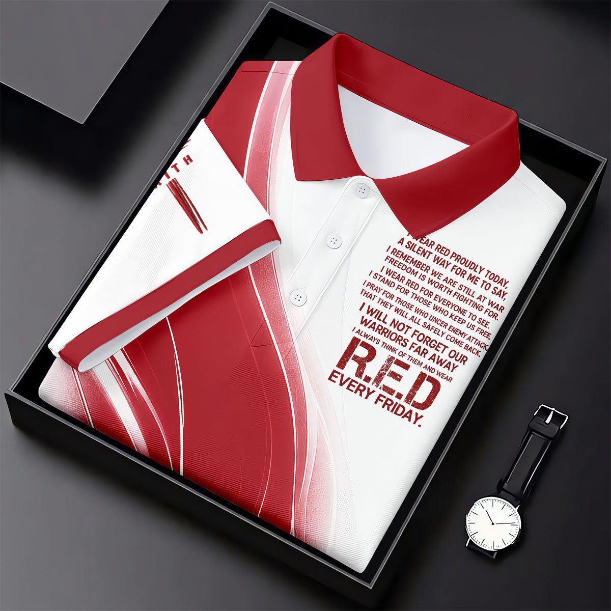 Red Friday Faith Cross Red White Gradient Patriotic Golf Shirt, 250 Years Polo Shirtor Men